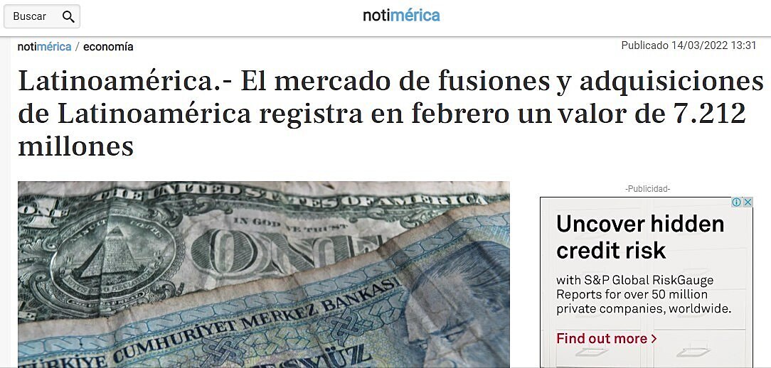 El mercado de fusiones y adquisiciones de Latinoamrica registra en febrero un valor de 7.212 millones